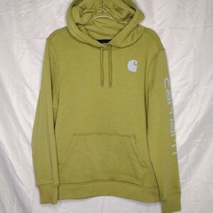 Carhartt Relaxed Fit Midweight Logo Sleeve Fleece Hoodie Olive Green  Womens XL